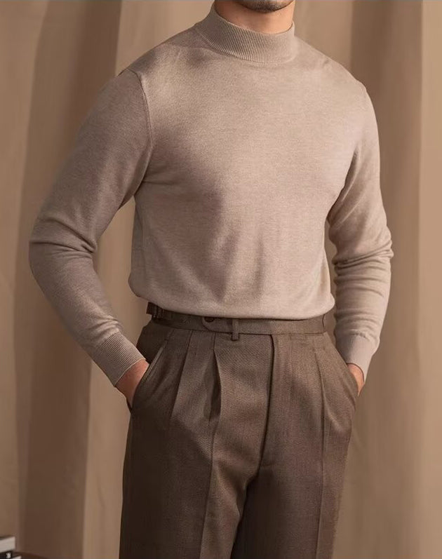 Slim Fit Mock Neck Sweater with Breathable Knit and Structured Shoulders