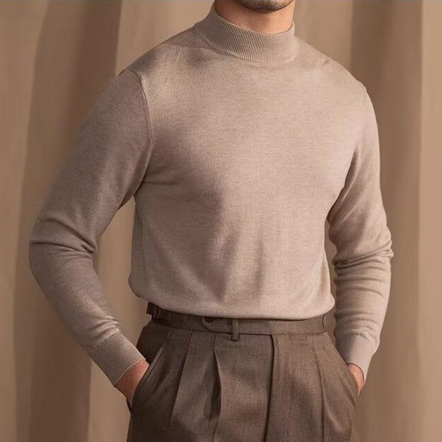 Mock Neck Sweater with Structured Shoulders and Breathable Knit