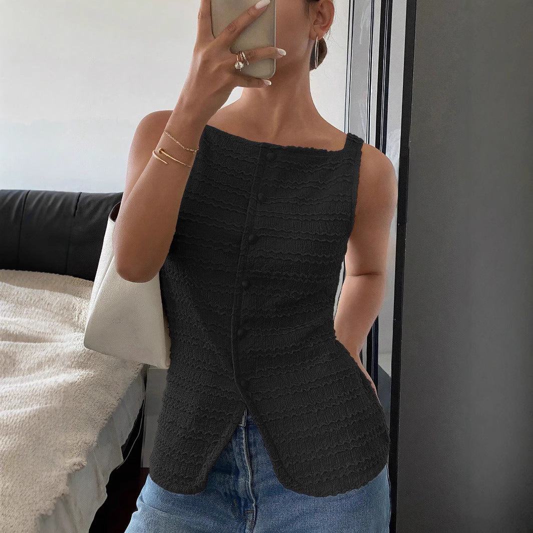 Women's Textured Sleeveless Button Front Peplum Top