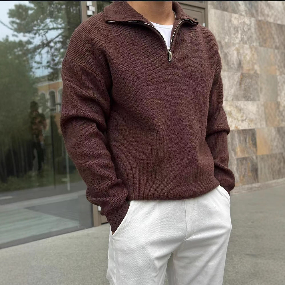 Knit Sweater with Half Zip Closure and Breathable Construction for Work and Casual Wear