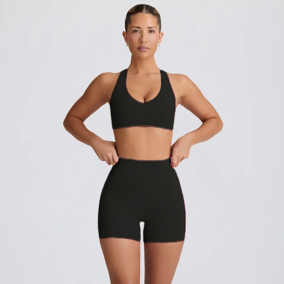 Women's Two Piece Yoga Set - Sports Bra - High Waist Shorts - Sculpted Fit