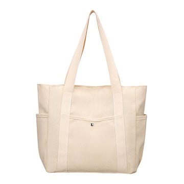 Wide Strap Tote Bag with Side Pockets and Reinforced Base for Groceries