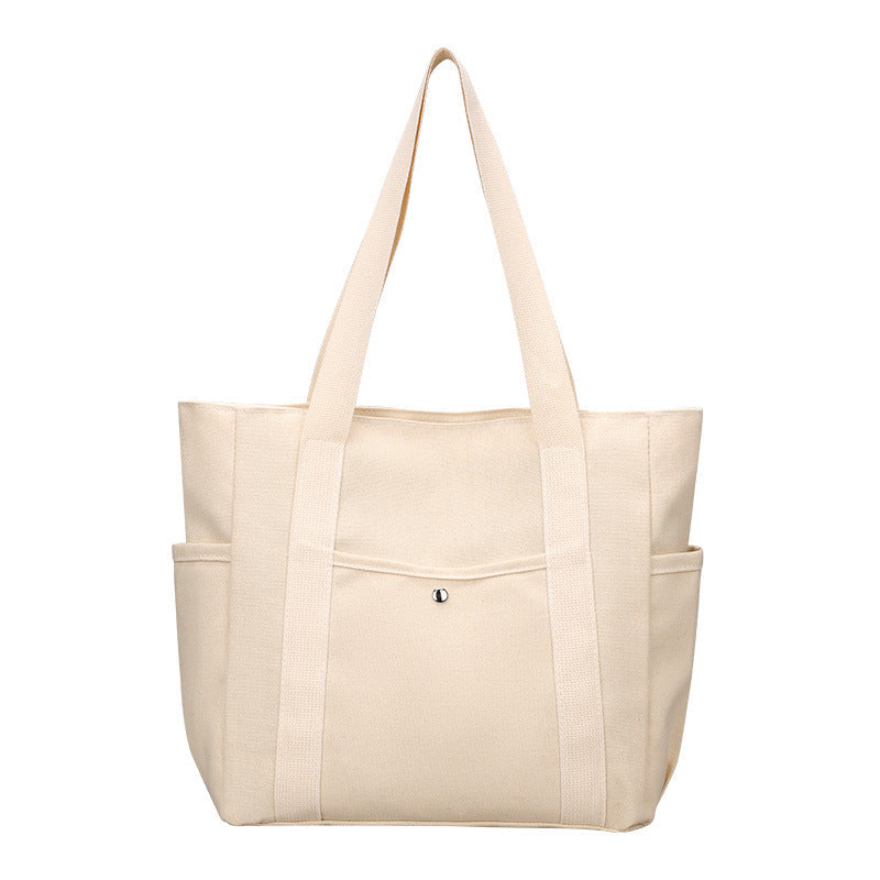 Wide Strap Tote Bag with Side Pockets and Reinforced Base for Groceries