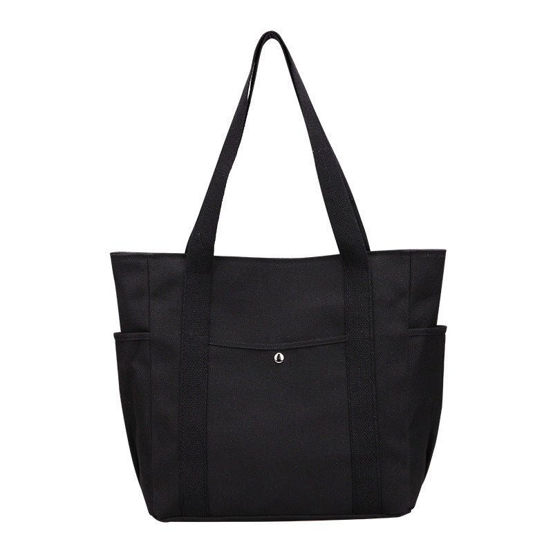 Wide Strap Tote Bag with Side Pockets and Reinforced Base for Groceries