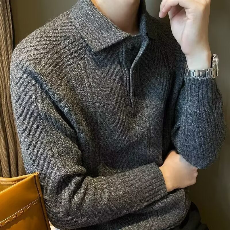 Men's Button Cardigan with Jacquard Weave and Regular Fit, Polyester