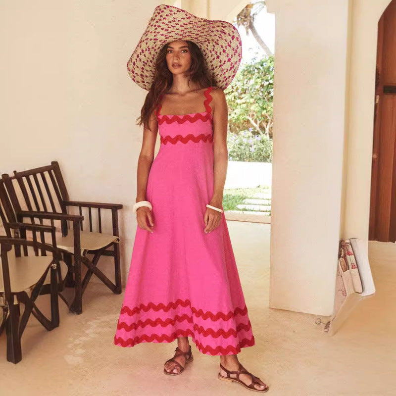 Women's Maxi Dress Scalloped Trim Square Neck