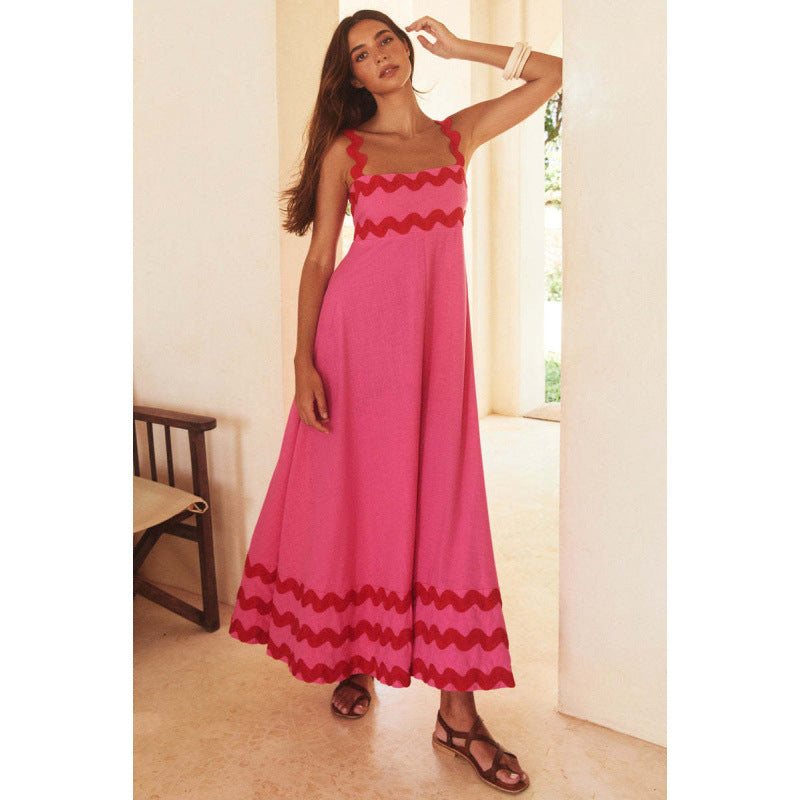 Women's Maxi Dress Scalloped Trim Square Neck