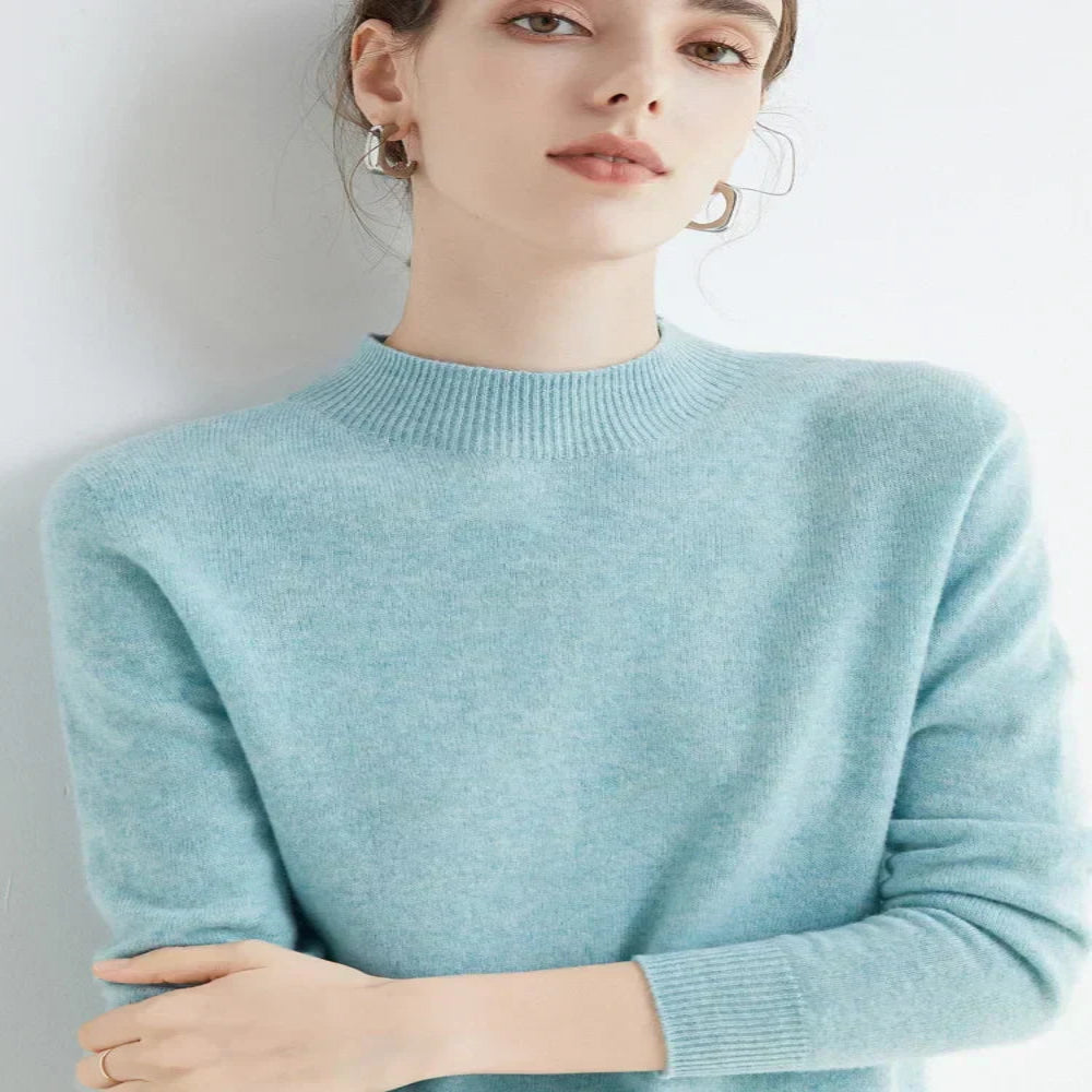 Women's Mock Neck Pullover with Ribbed Detailing and Relaxed Fit