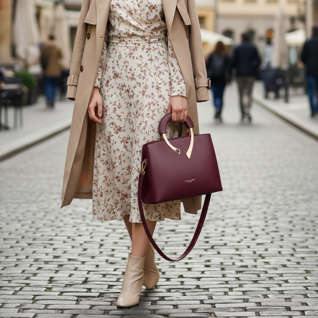 Elegant Tote Bag - Structured Silhouette - Gold Accent Handle - Everyday Carryall