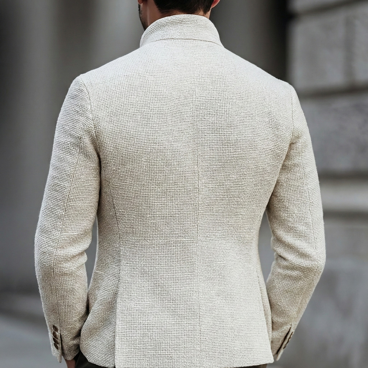 Stand Collar Cardigan with Textured Weave and Button Front Closure