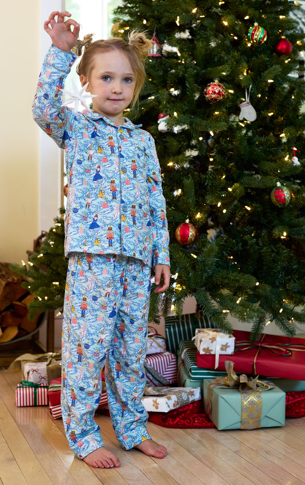 Kids Two Piece Nutcracker Pajamas with Button Front and Elastic Waist