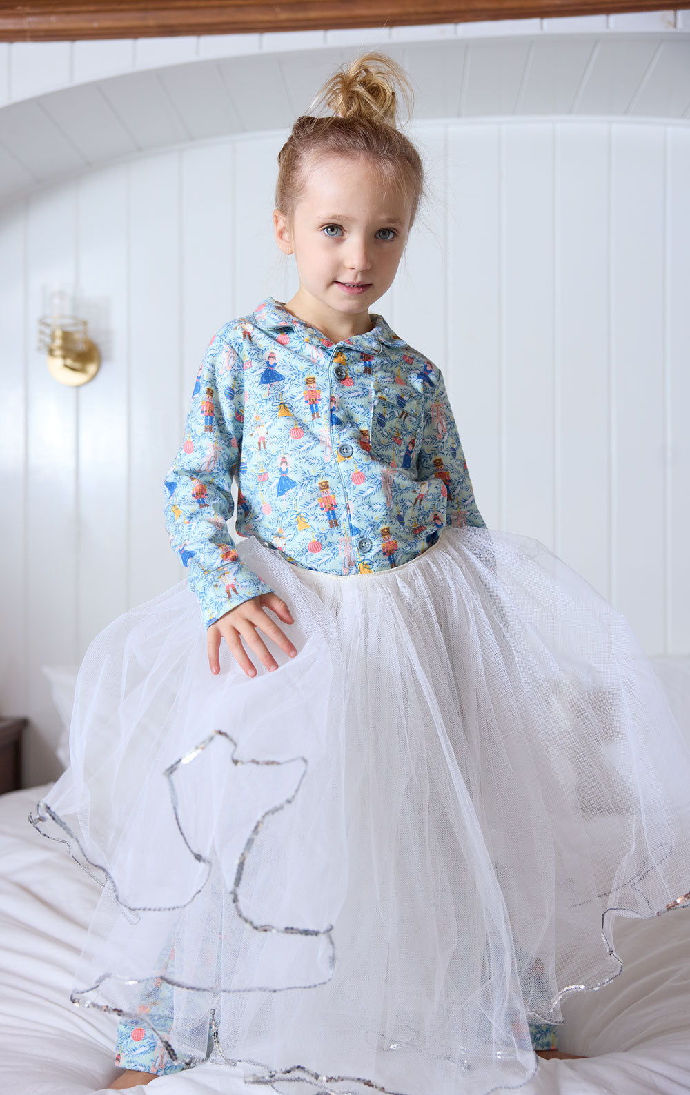 Kids Two Piece Nutcracker Pajamas with Button Front and Elastic Waist