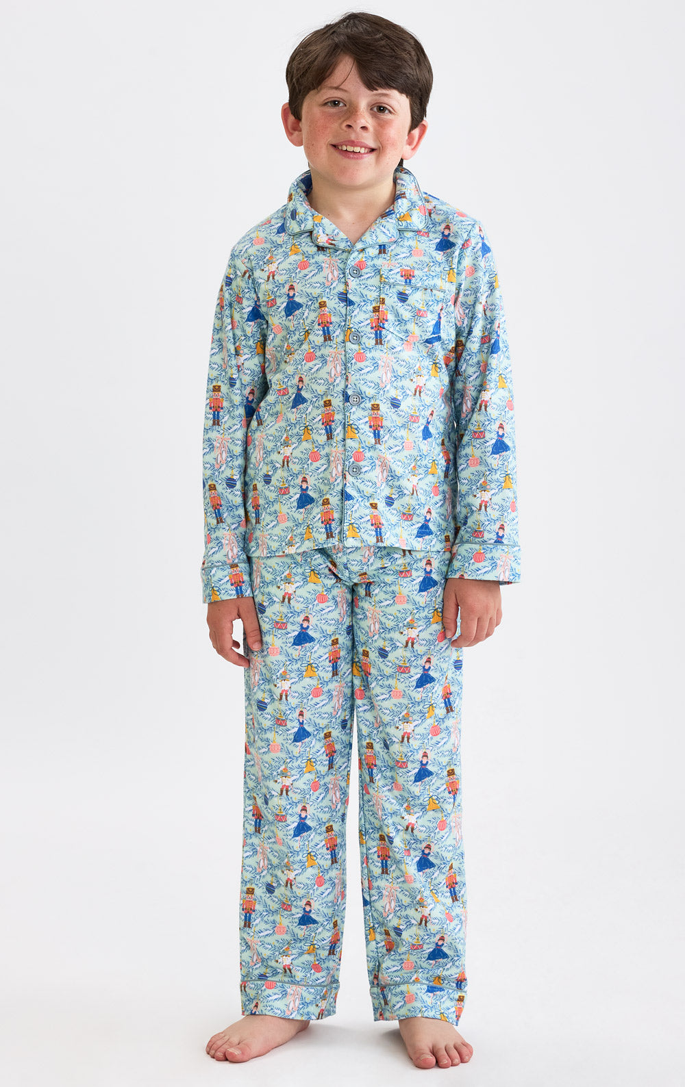 Kids Two Piece Nutcracker Pajamas with Button Front and Elastic Waist