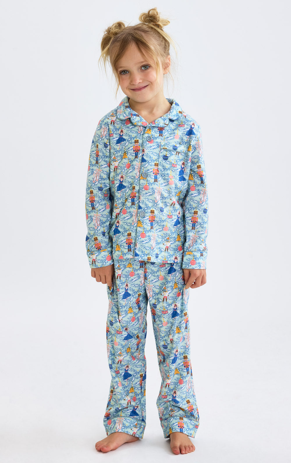 Kids Two Piece Nutcracker Pajamas with Button Front and Elastic Waist