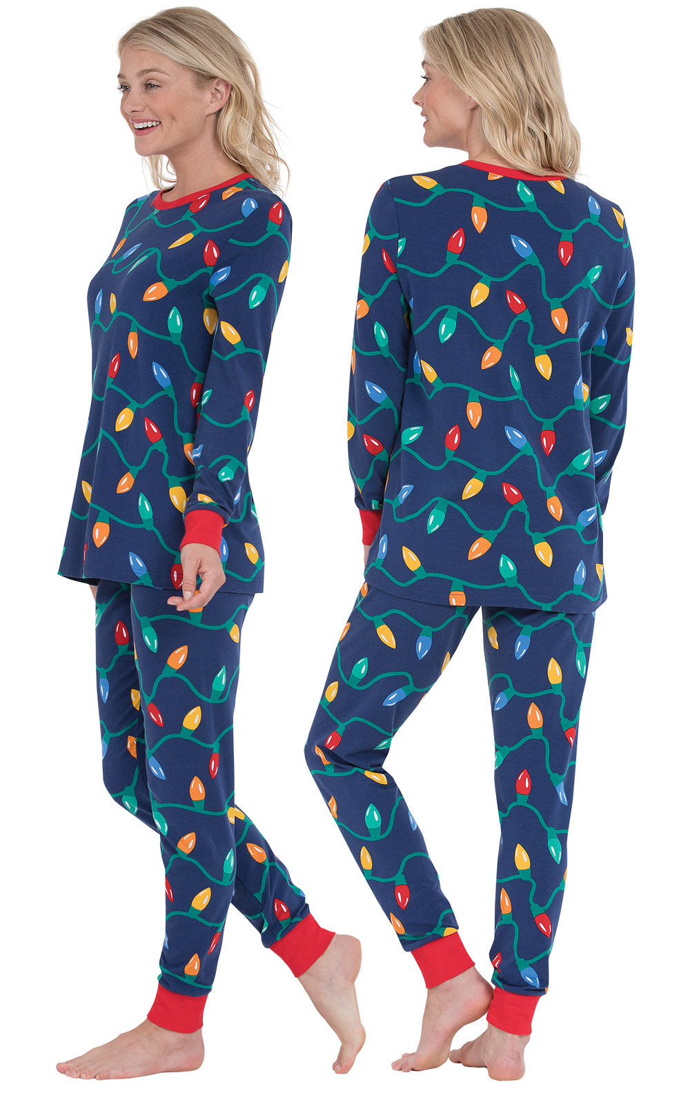 Cotton Jersey Pajama Set with Christmas Lights Print and Jogger Pants