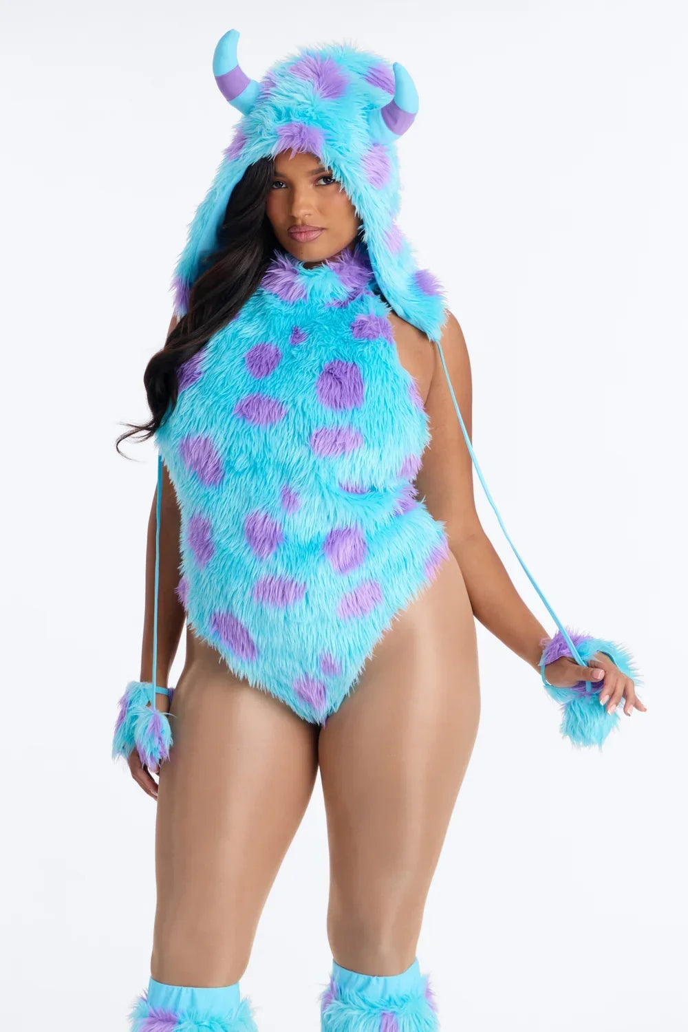 Four Piece Dinosaur Costume Set with Faux Fur Leg Warmers and Spandex Blend
