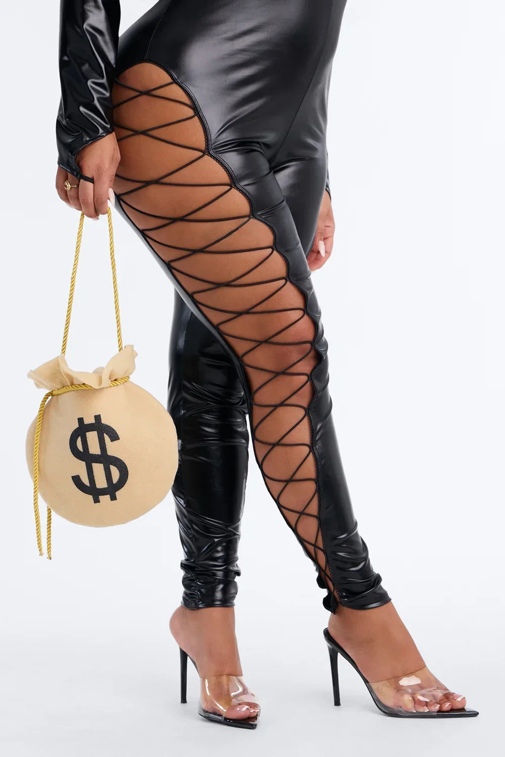 Cat Burglar Costume Set with Bodysuit, Headband and Mask, Belt