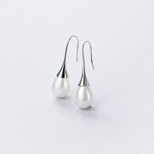 Women's Pearl Drop Hook Earrings - Teardrop Dangle Style