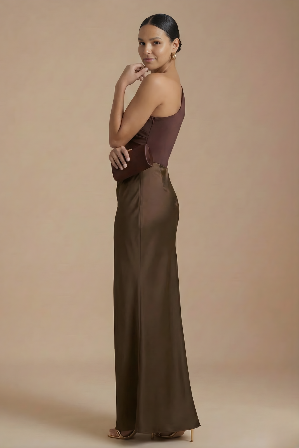 Women’s Elegant One Shoulder Pleated Maxi Dress with Sculpted Silhouette