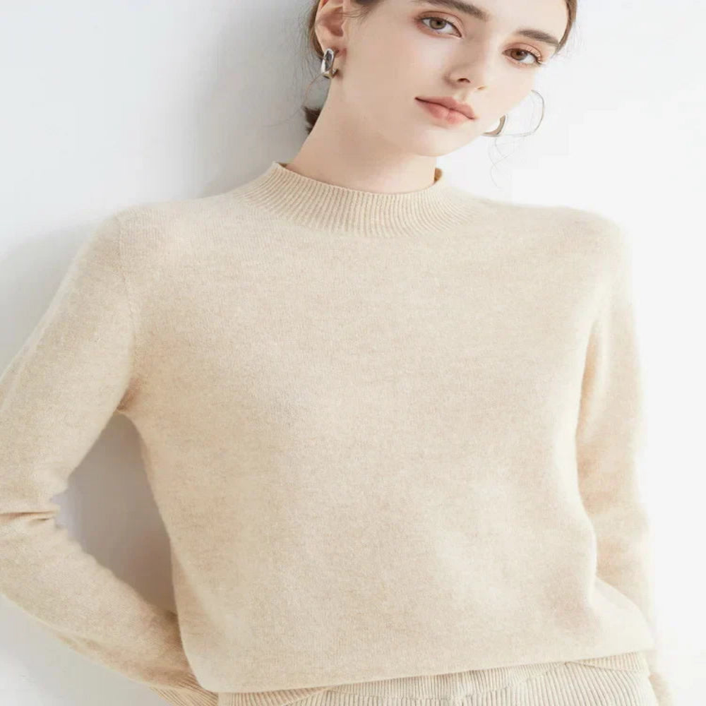 Women's Mock Neck Pullover with Ribbed Detailing and Relaxed Fit