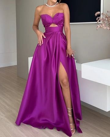 Women's Satin Strapless Maxi Dress Cutout