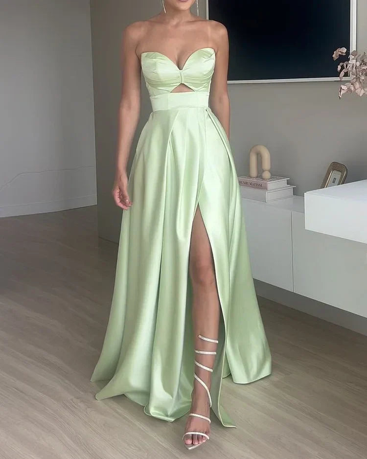 Women's Satin Strapless Maxi Dress Cutout