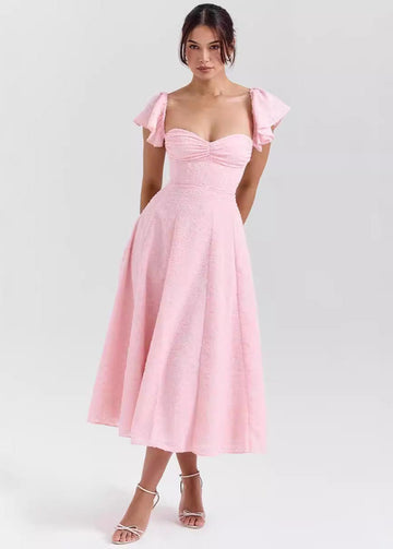 Women's Sweetheart Neckline Flutter Sleeve Midi Dress - Off Shoulder