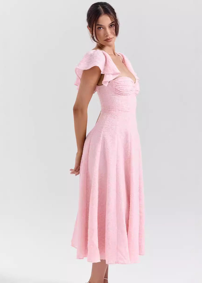 Women's Sweetheart Neckline Flutter Sleeve Midi Dress - Off Shoulder