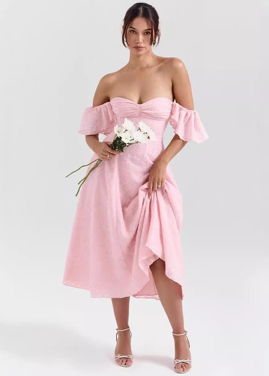 Women's Sweetheart Neckline Flutter Sleeve Midi Dress - Off Shoulder