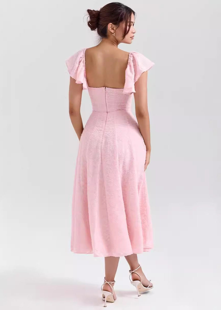 Women's Sweetheart Neckline Flutter Sleeve Midi Dress - Off Shoulder
