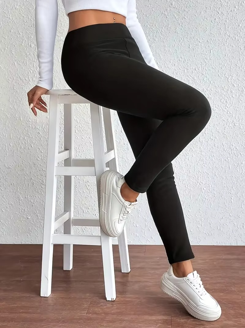 Fleece Lined Leggings with High Rise Waist and Four Way Stretch