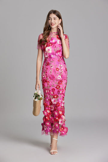 Women’s Floral Embroidered Maxi Dress with Sheer Overlay