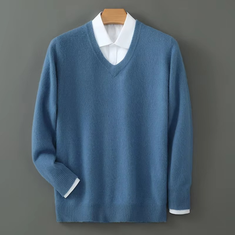 V Neck Pullover Sweater with Relaxed Fit and Knit Blend, S-3XL