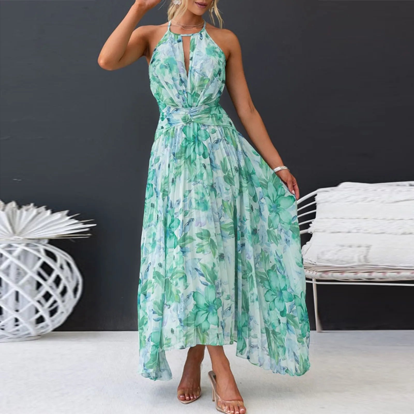 Women's Floral Halter Maxi Dress