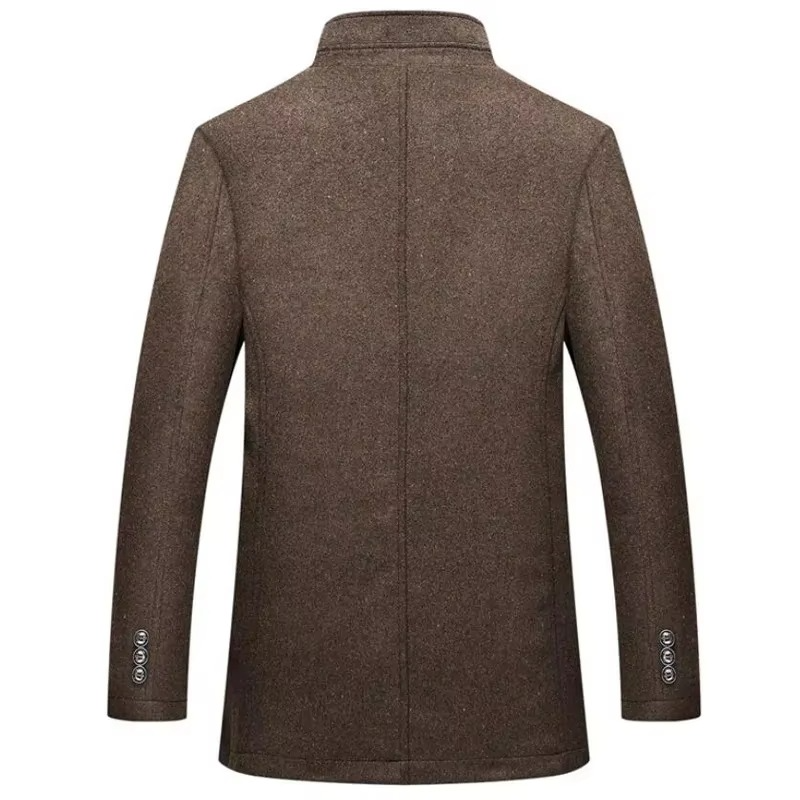 Men's Wool Blend Coat with Removable Inner Vest and Stand Collar