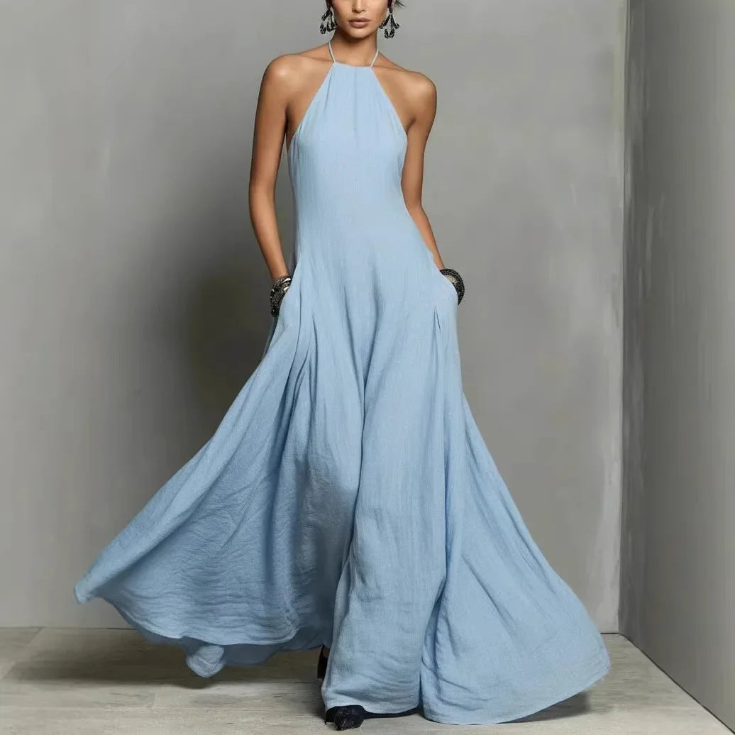 Women's Maxi Dress Halter Neck Sleeveless Flowing Tiered