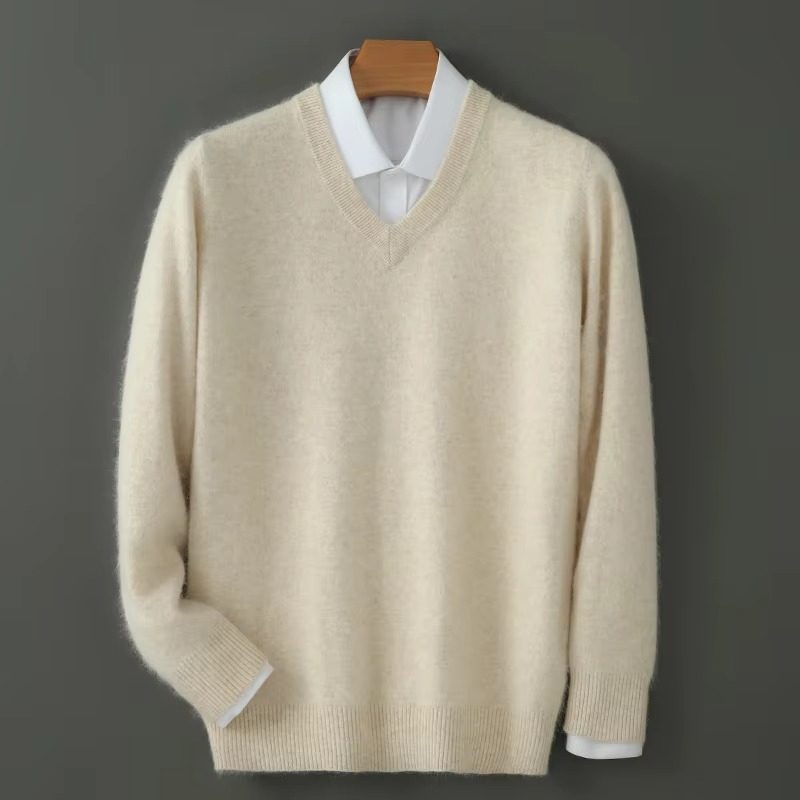 V Neck Pullover Sweater with Relaxed Fit and Knit Blend, S-3XL