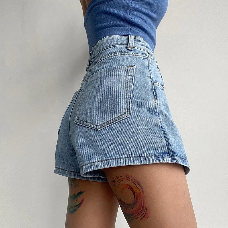 Damen Hoch taillierter Jeans-Skort mit asymmetrischem Wickelvorderteil