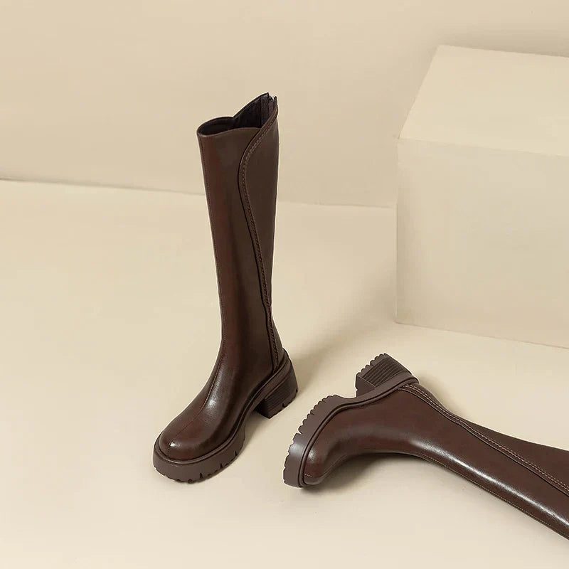 Women’s Knee-High Boots with Chunky Sole and Structured Shaft