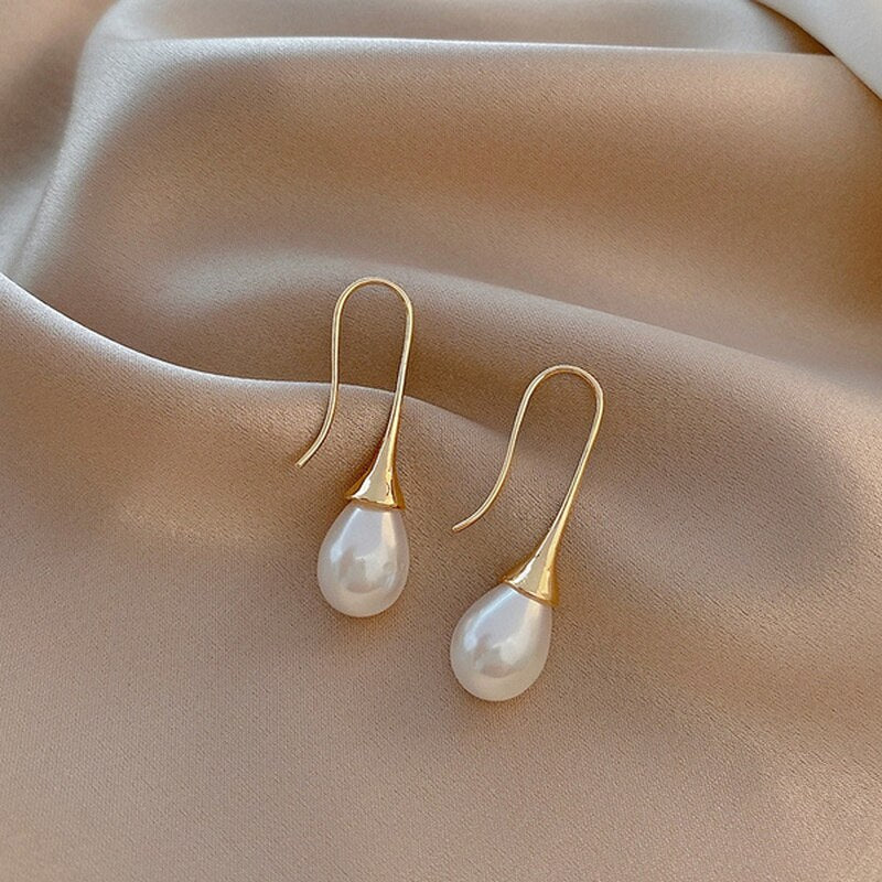 Women's Pearl Drop Hook Earrings - Teardrop Dangle Style