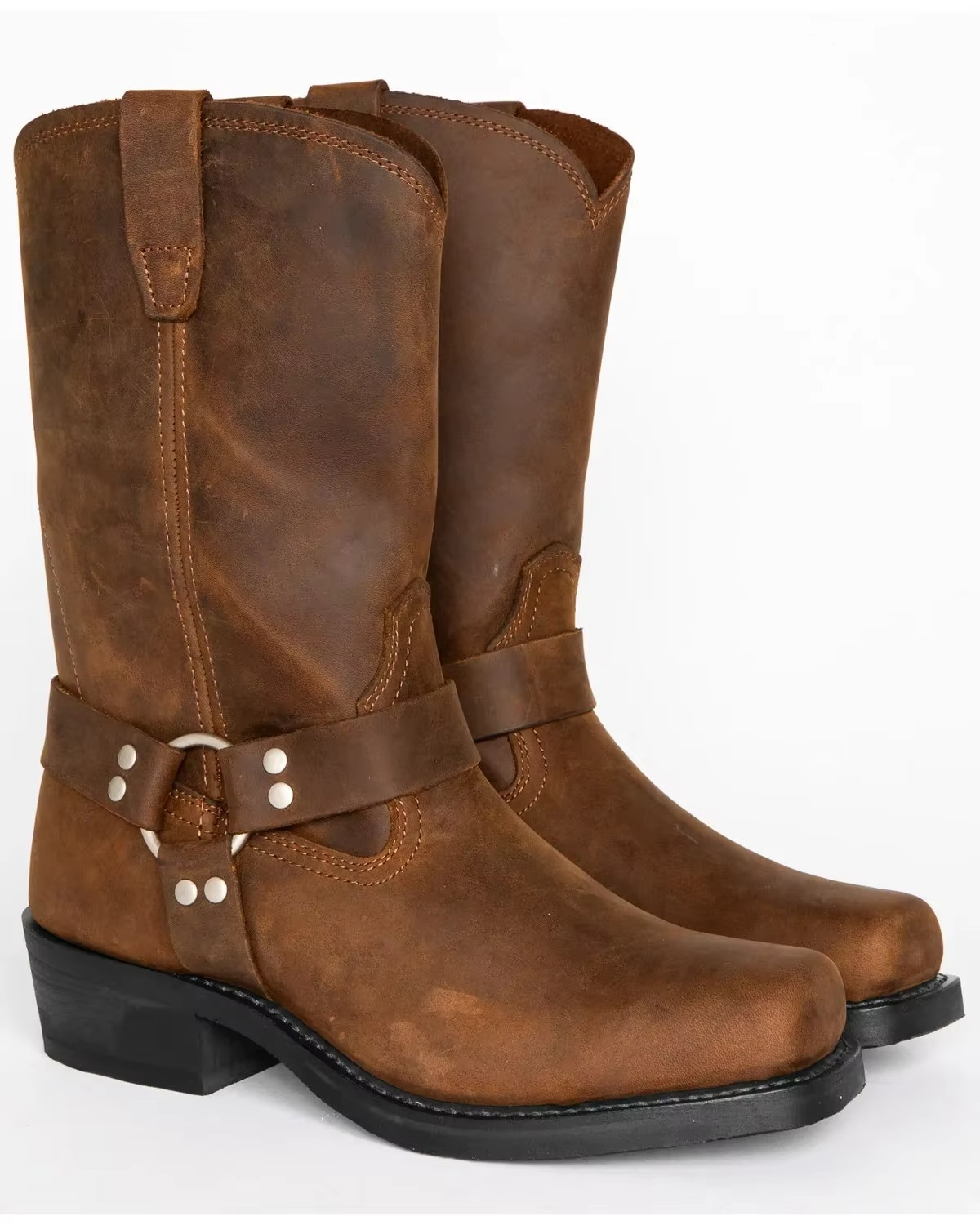 Men's Western Boots with Mid Calf Height and Retro Stitching