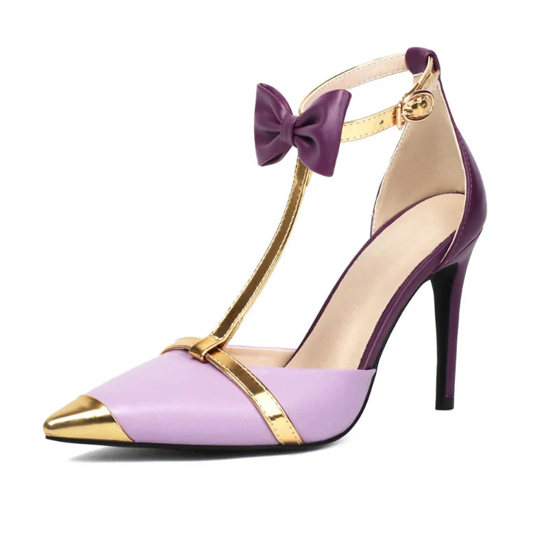 Women T Strap High Heels Pointed Toe Stiletto Evening Dress Shoes