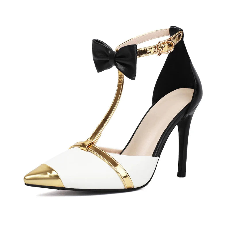 Women T Strap High Heels Pointed Toe Stiletto Evening Dress Shoes