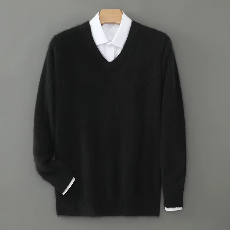 V Neck Pullover Sweater with Relaxed Fit and Knit Blend, S-3XL