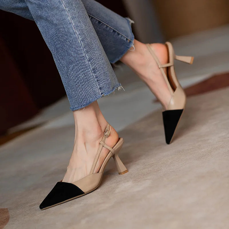 Women's Slingback Heels Pointed Toe Two-Tone