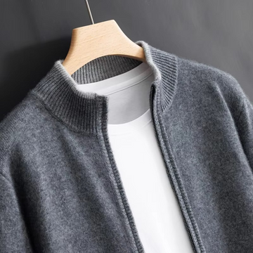 Men's Zip Cardigan Sweater with Loose Shoulder Fit and Knit Fabric for Autumn Winter