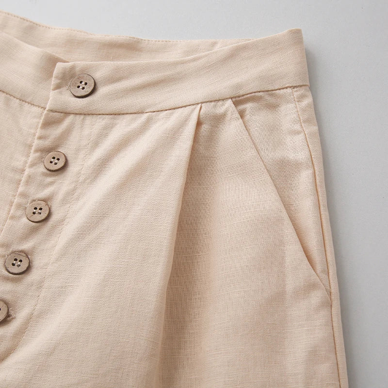 Women’s Wide Leg Pants with High Waist and Button Front Closure Pleated Loose Fit Trousers