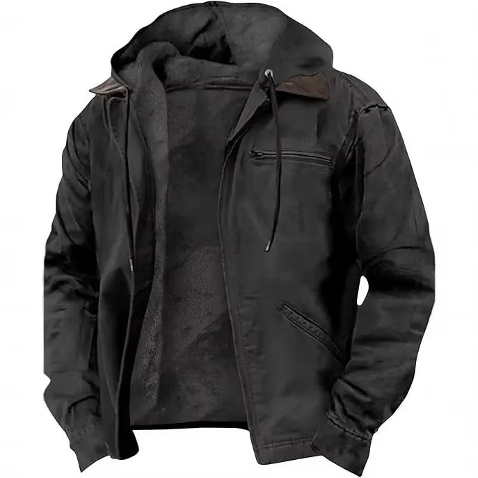 Insulated Hooded Coat with Drawstring Hood and Relaxed Fit, Multiple Pockets
