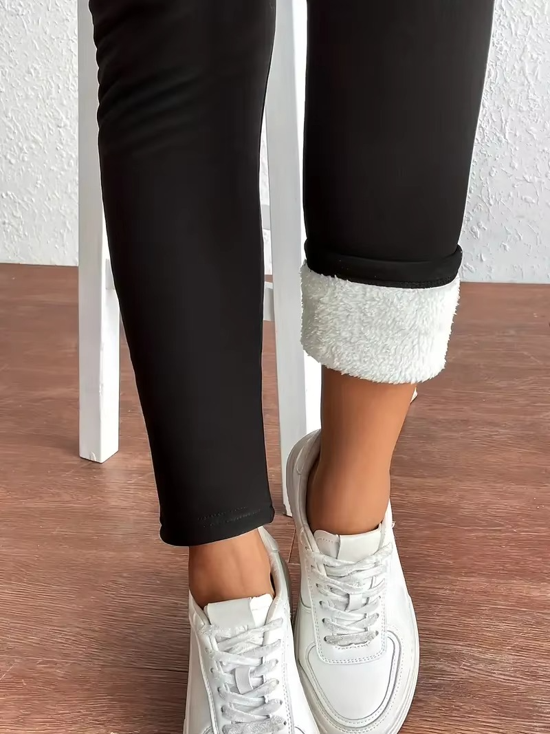 Fleece Lined Leggings with High Rise Waist and Four Way Stretch