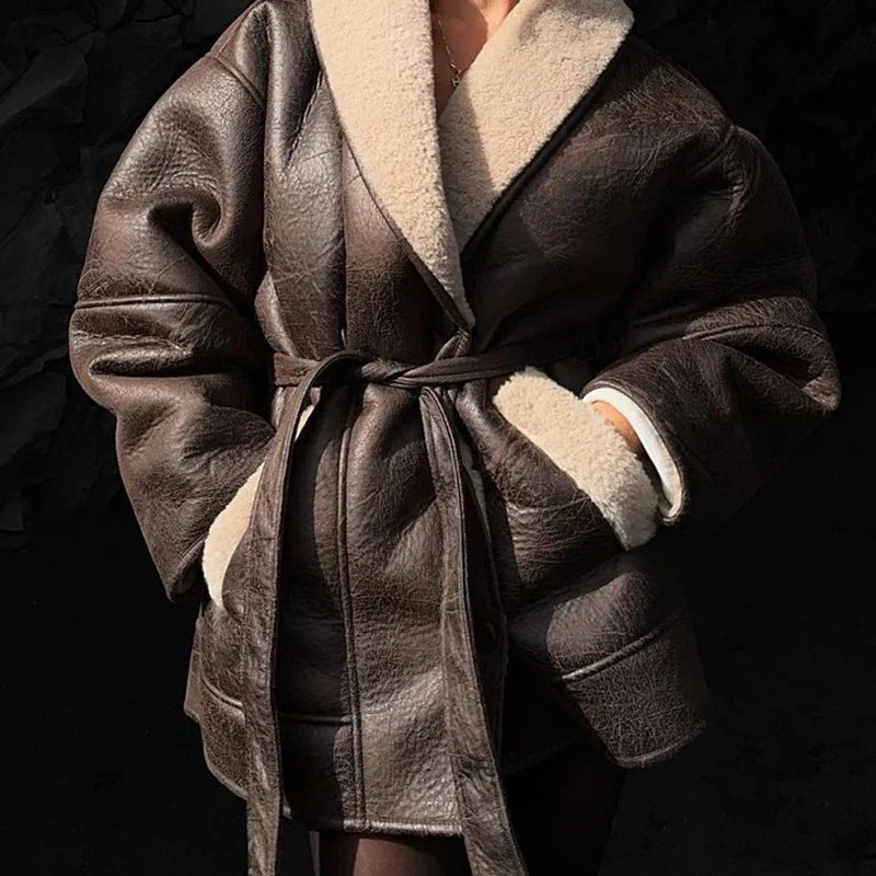 Women’s Belted Winter Jacket - Mid Length - Long Sleeve - Plush Lined - Structured Silhouette